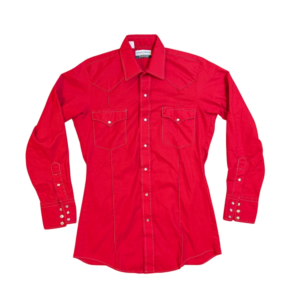 Vintage 70s Western Karman Silver Collection Red Button-Down Cowgirl Shirt Retro
